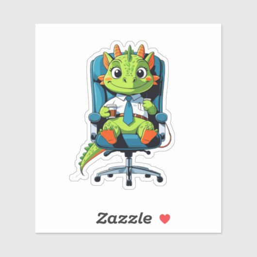 Cute Office Dragon Sticker | Funny Cartoon Decal (Feuille)