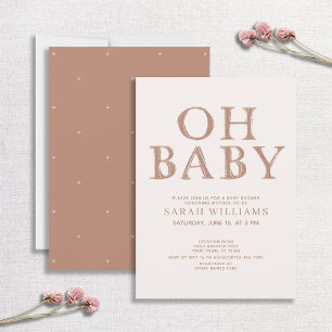 Cute Oh Baby Brown Stippen Minimale Baby shower Kaart