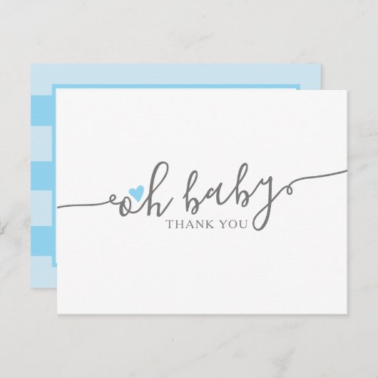 Cute Oh Baby Heart Boy Baby shower Dank je Bedankkaart (Voorkant / Achterkant)