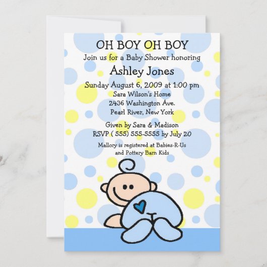 Cute Oh Boy Baby Shower Invitations Kaart (Voorkant)