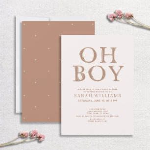 Cute Oh Boy Brown Stippen Minimale Baby shower Kaart