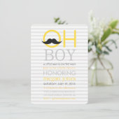 Cute Oh Boy Mustache Baby Shower Invitations Kaart (Staand voorkant)