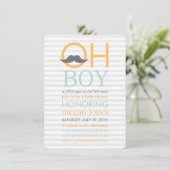 Cute Oh Boy Mustache Baby Shower Invitations Kaart (Staand voorkant)