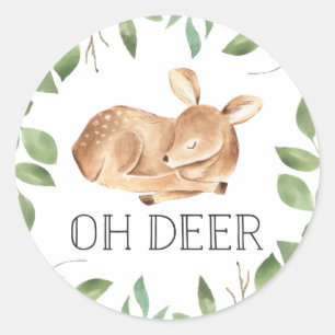 Cute Oh Deer Baby shower Ronde Sticker
