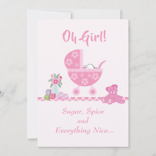 Cute "Oh Girl" Baby Carriage Baby shower Kaart