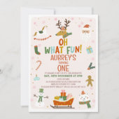 Cute Oh What Fun Noël 1er anniversaire Invitation (Devant)