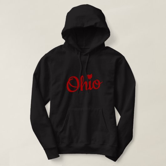 Cute Ohio Red Script OH Map Love Home Buckeye Stat Hoodie (Design voorkant)