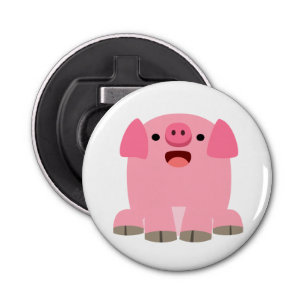 Cute Oinking Cartoon Pig Button Flesopener