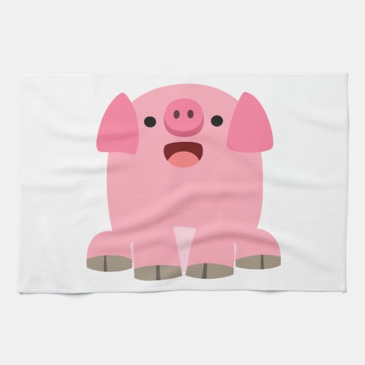 Cute Oinking Cartoon Pig Kitchen Towel Theedoek (Horizontaal)