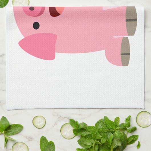 Cute Oinking Cartoon Pig Serviette de cuisine (Plié)