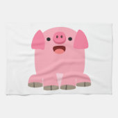 Cute Oinking Cartoon Pig Serviette de cuisine (Horizontal)