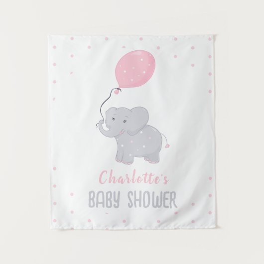 Cute Olifant Baby Shower Meisje Wandkleed (Voorkant)