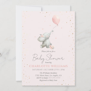 Cute Olifant Ballon Roze Goud Meisje Baby Shower Kaart