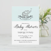 Cute Olifant Blauwe Baby Shower Uitnodiging (Staand voorkant)