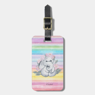 Cute Olifant Bloemen Waterverf Strepen Bagagelabel