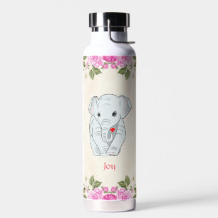 Cute Olifant en Roze Bloemen Waterfles
