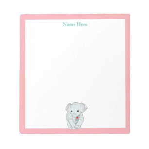 Cute olifant met lichtroze frame eenvoudig notitieblok