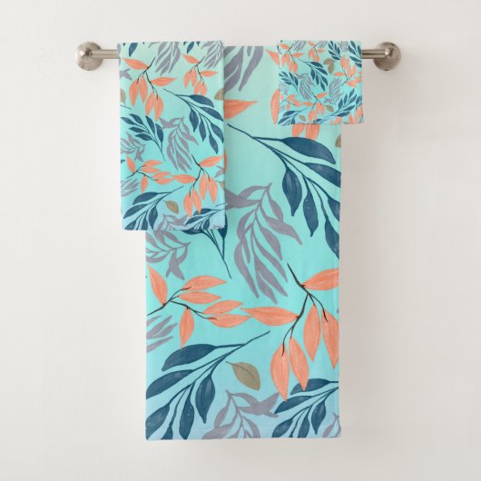 Cute Ombre Blue Oranje Foliage Waterverf Paint Bad Handdoek (Insitu)