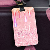Cute ombre roos gold faux glitter dript monogram bagagelabel