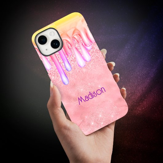 Cute ombre roos gold faux glitter dript monogram Case-Mate iPhone case