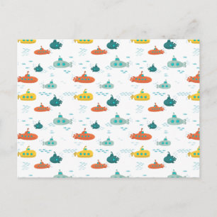 Cute Onderzeeboot Nautilus Diepzee Vis Patroon Briefkaart