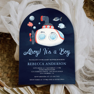 Cute Onderzeeboot Nautische Marineblauwe Boog Baby Kaart
