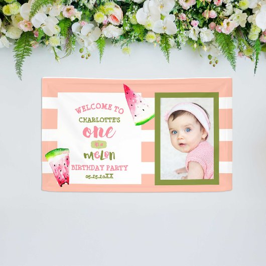 Cute One in a Melon Happy 1st Birthday Photo Spandoek