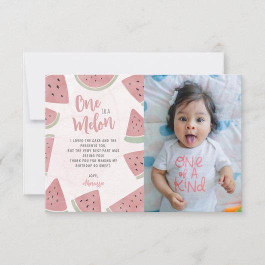 Cute One in een Melon Waterverf Watermelon Birthda Bedankkaart (Voorkant)