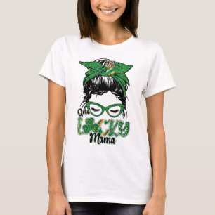 Cute One Lucky Mama Messy Bun Happy St Patricks Da T-shirt
