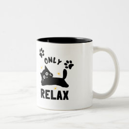Cute "Only Relax" Cat Silhouette & Paw Prints Min Tweekleurige Koffiemok