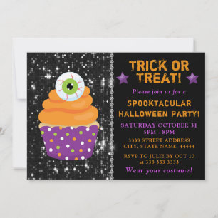 Cute Oogbal Halloween Cupcake Kinderfeestje Kaart