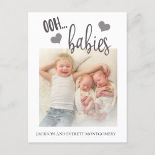 Cute Ooh Babies Twin Photo Birth Announounance Aankondigingskaart