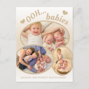 Cute Ooh Baby Twin Photo Tan Faire-part de naissan