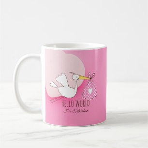 Cute Ooievaar Baby Jongen Hello World Sebastiaan R Koffiemok