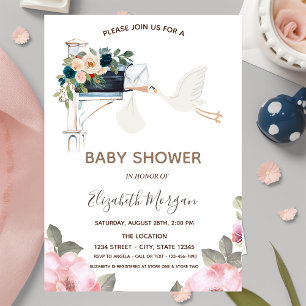 Cute Ooievaar Brievenbus Bloemen Baby Shower Kaart