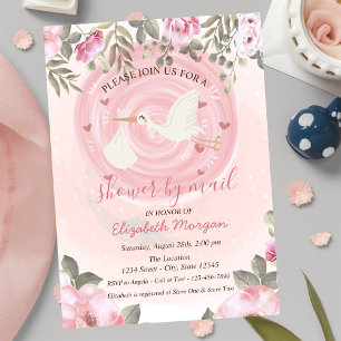 Cute Ooievaar Waterverf Bloemen Baby Shower Kaart