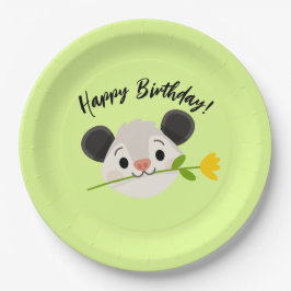 Cute Opossum Head with Flower, “Happy Birthday!” Papieren Bordje