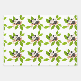 Cute Opossum with Green Leaves Inpakpapier Vel