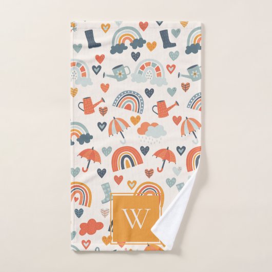 Cute Orange Blue Spring Rainbow Clouds Motif (Serviette à main)