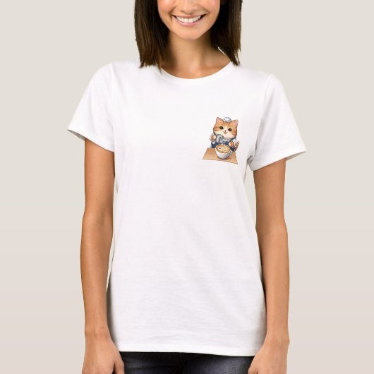 Cute Orange Cat Barista Making Fish Latte Art Cart T-shirt (Voorkant)