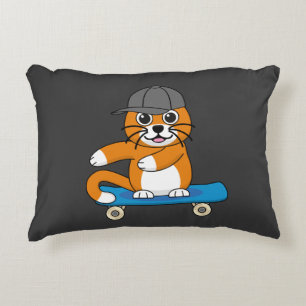 Cute Orange Cat on Skateboard Cartoon Accent Kussen