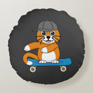 Cute Orange Cat on Skateboard Cartoon Rond Kussen