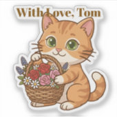 Cute Orange Cat & Spring Flowers: Die-Cut Sticker (Devant)