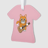 Cute Orange Chat Blanc Jouer Caricature Guitare (devant)