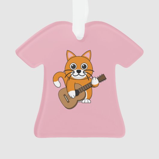 Cute Orange Chat Blanc Jouer Caricature Guitare (devant)