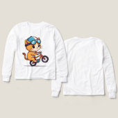 Cute Orange Chat équitation à vélo T-shirt enfant (Motif Recto et Verso)