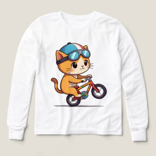 Cute Orange Chat équitation à vélo T-shirt enfant