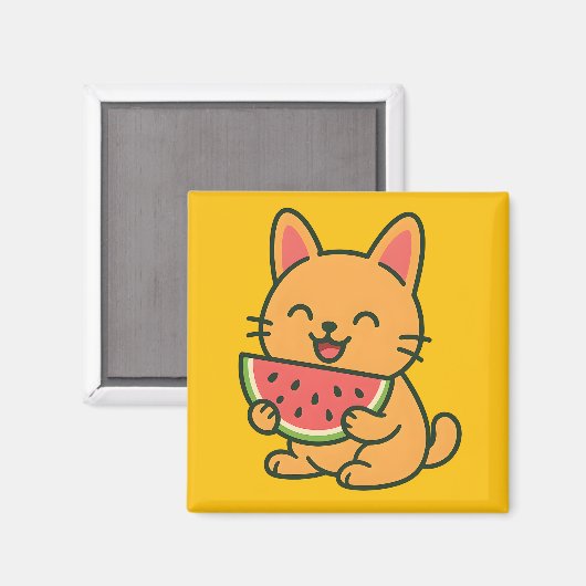 Cute Orange Chat Manger Aimant De Pastèque | Funny (Recto/Verso)