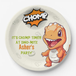 Cute Orange Dinosaur Birthday Party Paper Plates Papieren Bordje
