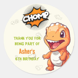 Cute Orange Dinosaur T-Rex Party Favor Round Ronde Sticker